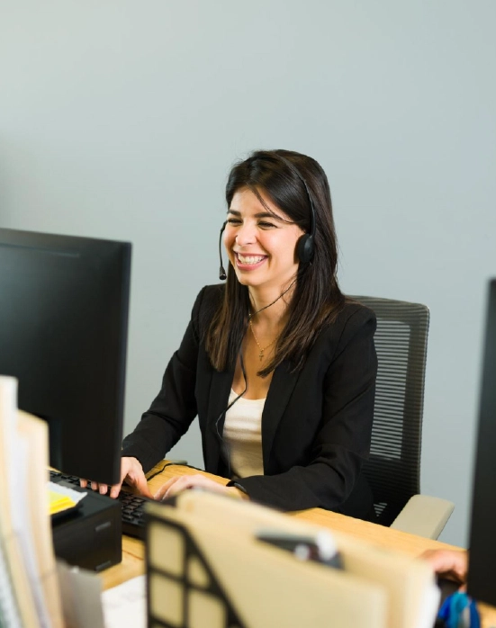 Smiling call center agent