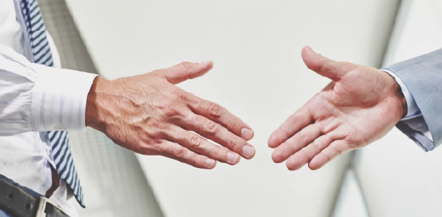 Professionals reaching to handshake